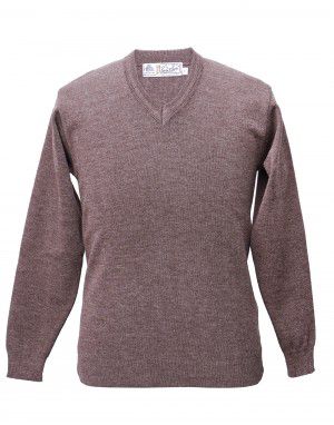 Men pure wool sweater plain heavy brown